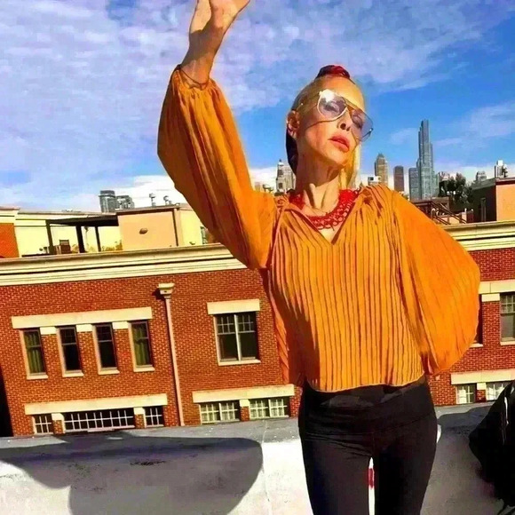 NWT💕FRAME Pleated Tie-Front Top Size XS gold rust size XS & SM $388 - Picture 3 of 9